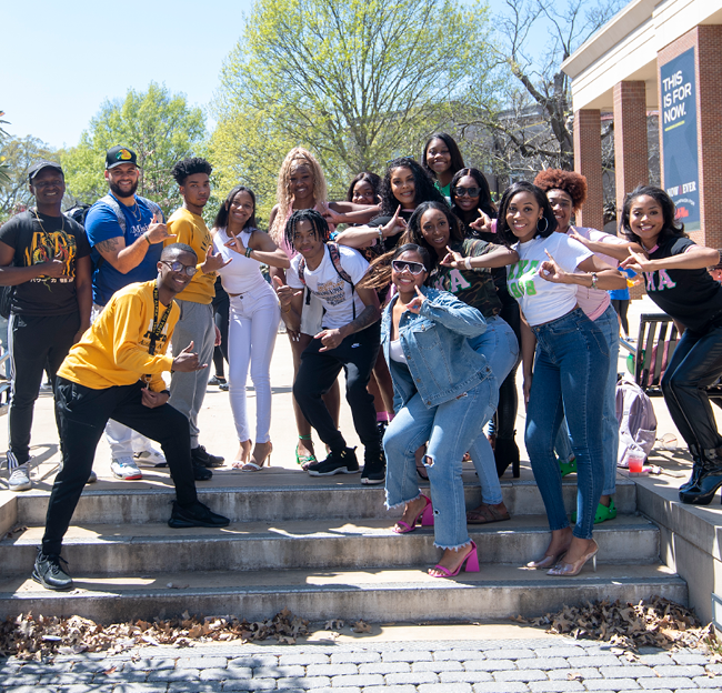Members from NHPC Council pose for a group photo in front of the Ole Miss Student Union.